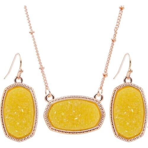 Rose Resin Oval Druzy Drusy Pendant Necklace Luxury Designer Jewelry for Women Christmas Earings Party Wedding Festival Gift