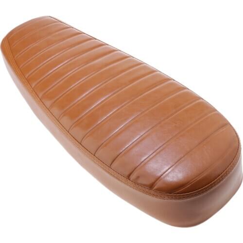 Motorcycle PU Leather Cafe Racer Flat Seat Saddle Waterproof Brown Universal