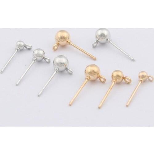 50pcs Eearrings Pin with Hole 3 4 5mm Ball Earring Stud Ear Post Nails Ear Jewelry Findings for DIY Stud Earrings