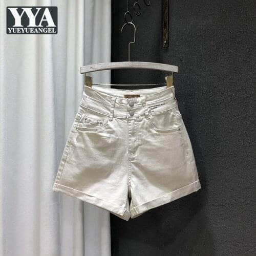High Street Sexy Hot Shorts Women High Waist Single Breasted Wide Leg Denim Shorts Solid Mini Trouser Female Summer Casual Jeans