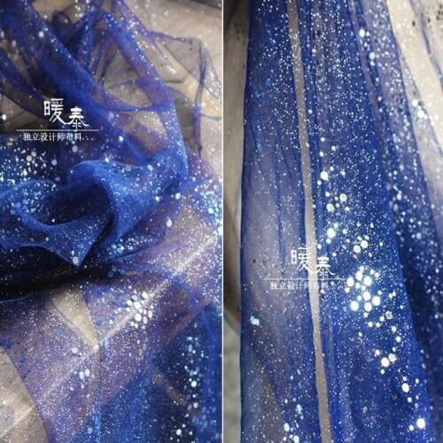 Blue Sprinkling Gold Tulle Fabric Small Fragments Sequins DIY Background Decor skirt Gown Wedding Dress Designer Fabric