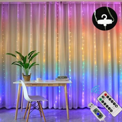 1.5X2M 3X2.8M 3X1M 3X2M 3X3M LED Rainbow Curtain String Lights Garland Fairy lamp for Christmas Party Bedroom Wall Wedding Decor