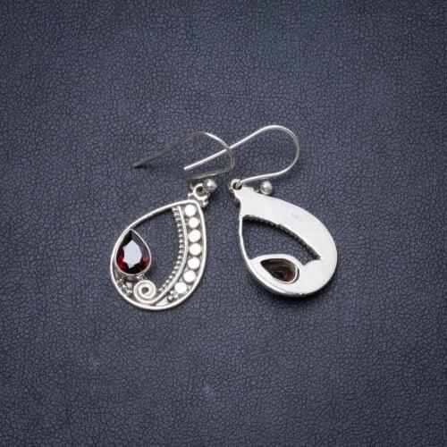 Natural Garnet Handmade Unique 925 Sterling Silver Earrings 1.25" Y1696