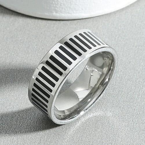 8mm Vintage Stainless Steel Ring The Piano Black Keys Finger Rings For Men Women Jewelry Anime Fans