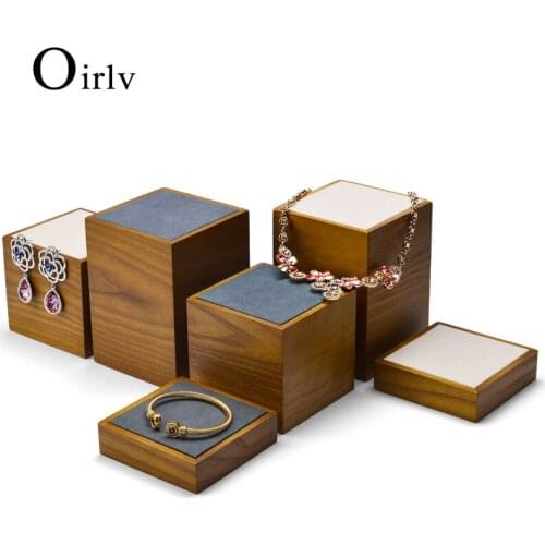 Oirlv New Solid Wood Jewelry Display Stand Set with 3 pcs with Microfiber Ring Earring Bracelet Bangle Holder Exhibition