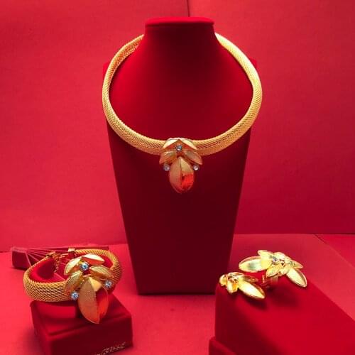 24K Dubai Jewelry sets high Quality Gold Color plated unique Design Wedding jewelry set