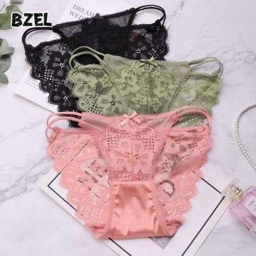 BZEL Hot Sexy Womens Lace Panties Double Thin Belt Briefs Low Waist Female Fashion Solid Panty Soft Comfort Lady Lingerie Tanga