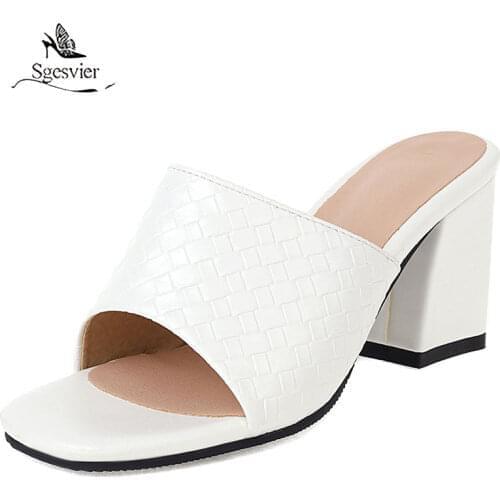 Sgesvier Women Summer Sexy Wear Slippers Large Size 32-48 Women Slippers Square Head Candy Color Black White Outdoor Slippers