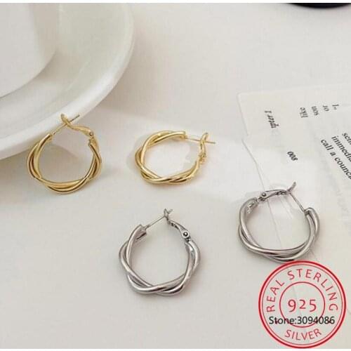 925 Sterling Silver Twist-shape Thick Line Hoop Earrings Women Fashion Retro Circle Party Oorbellen Dropshipping Couple