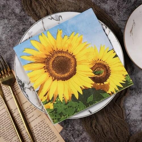 20Pcs/Pack Sunflower Table Paper Napkins Pattern Decoupage Napkin Paper Tissue for Xmas Wedding Decor Party Supplies Wholesale