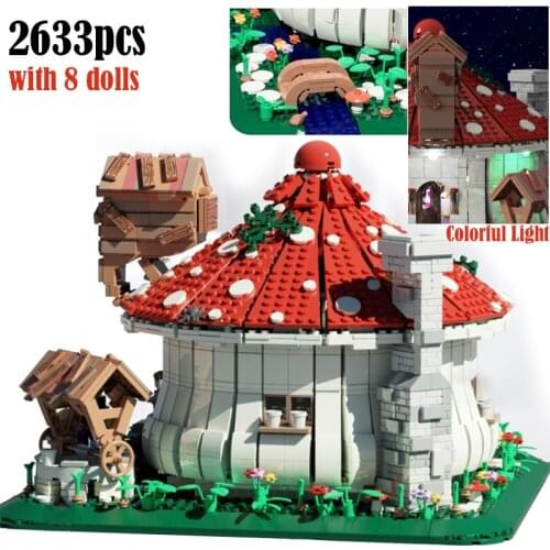 MOC 2633PCS Ideas Creator Mushroom house With LED lights model Building Blocks Bricks DIY toys for children birthday gifts