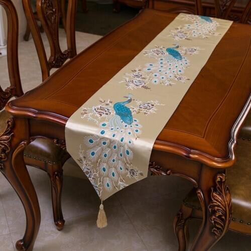 Peacock New Chinese Style Table Runner Luxury Tassels Blue Table Flag Dining Tea Table Shoe Cabinet Decoration Table Cover