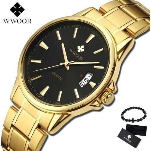 WWOOR luxury brand Watches men quartz sport military men Watch steel wristwatches Casual watch relogio masculino 3 word calendar