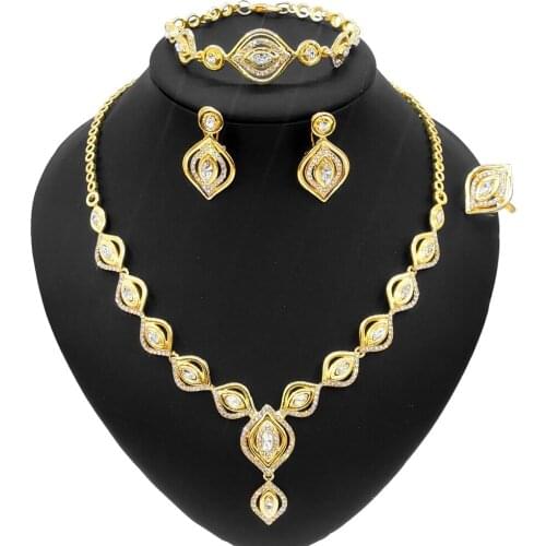 Hot Sale Luxury Bridal Wedding Rhinestone Diamond XO Jewelry Set Copper Alloy CZ Long Drop Water Design Necklace Earrings Set