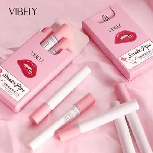 4 Colors/set Long Lasting Matte Korean Lipstick Moisture Cosmetic Lip Makeup Waterproof Smoke Tube Lipstick Velvet Red Lip TSLM1