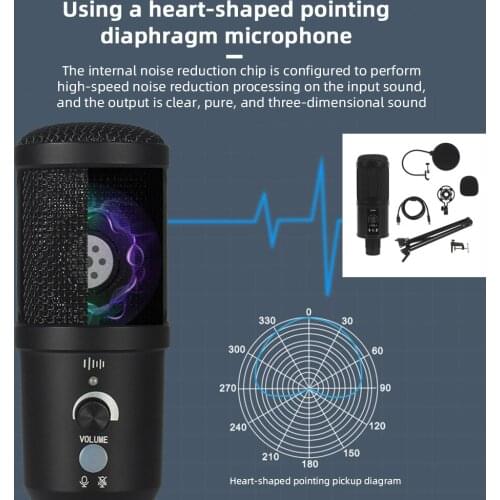 Condenser Microphone Recording Microphone with Stand and Ring Light for PC Karaoke Streaming Podcasting for Youtube