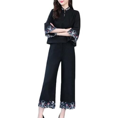 Temperament Suit Women New Fashion Casual Wide leg pants early spring two-piece Sets Womens Print Spring Plus size Sets F124