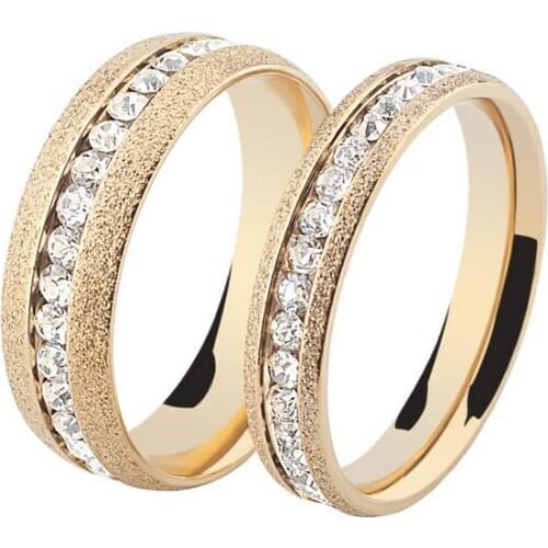 Creative matte stainless steel titanium gold zircon couple rings