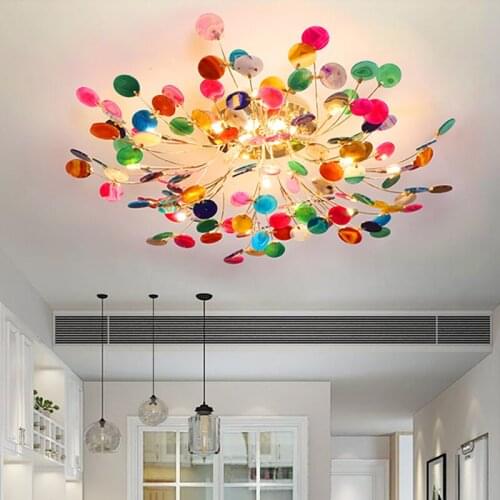 American Country Creative Branch Ceiling Lamp Natural Agate Color Ceiling Light Living Room Bedroom Home Decor Kitchen Fixtures