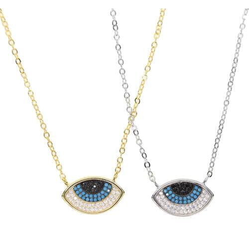 Top sale promotion 2018 Evil eye Fashion Pave Sparking AAA cubic zirconia CZ women ladies fashion jewelry gold color necklace