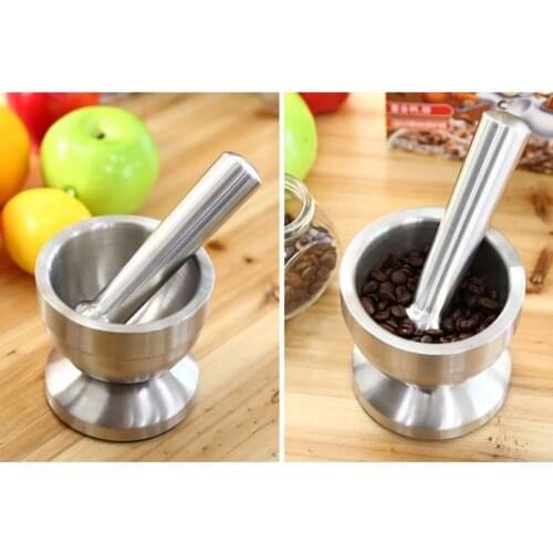 Stainless Steel Mortar & Pestle Set Garlic Spice Tool Herb Medicine Pill Mill Grinder Bowl