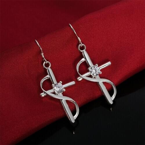 New Fashion 925 Sterling Silver Earrings Cross Earrings For Women Wedding Engagement Jewelry Gift