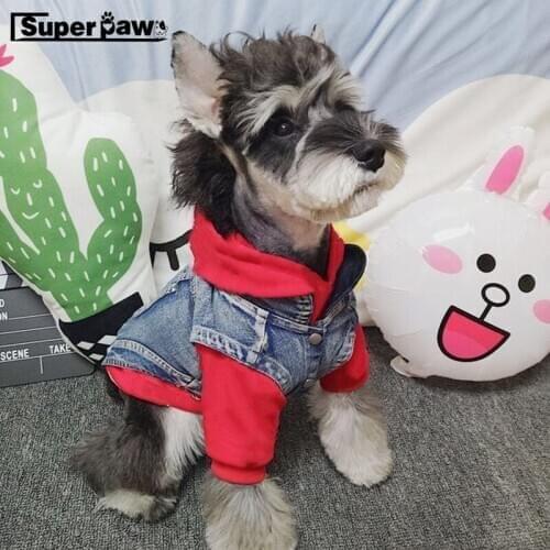 New Dog Clothes Pet Puppy Jean Demin vest Hoodie Coat Bulldog Schnauzer Chihuahua Jacket for Dogs In Winter Keeping Warm AQC10