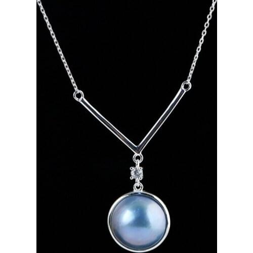 BOCAI 2021 New Real S925 Silver Woman Necklace Fashion Necklace with Pearl Pendant Temperament V-shaped Clavicle Chain