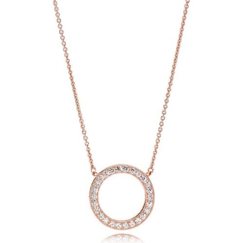 Pan home logo sterling rose gold logo heart necklace s925 round double-sided halo clavicle chain