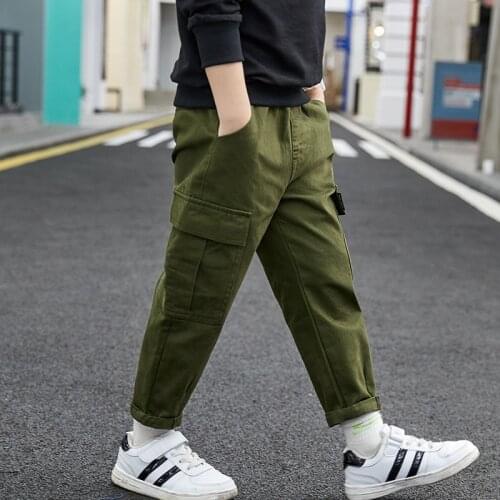 Green Grey Spring Autumn Casual Pants Boys Kids Trousers Children Clothing Teenagers School Cotton Home Gift Beach High Quality