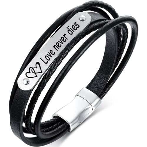 Personalized Leather Bracelets for Men DIY Customizable Engraving Stainless Steel Bar Bangles Personalized Pulseira