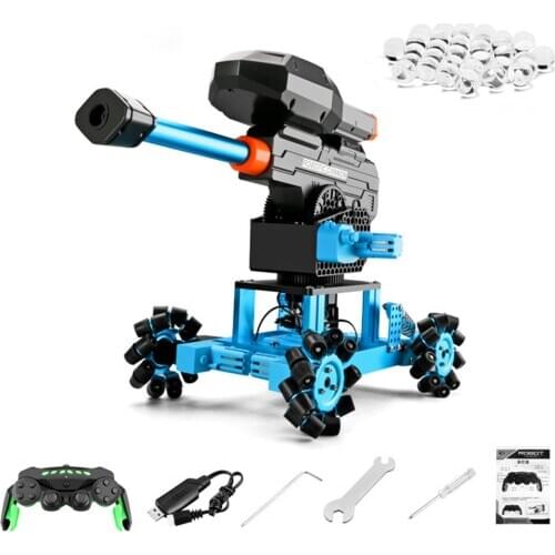 DIY Assembly Mech Remote Control Crawler Alloy Car Walkable Water Gel Bead Robot Blaster with Omni-directional Wheels