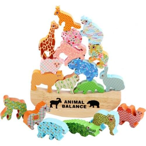 Stacking High Animal Balance Boat Game Education Wooden Children Building Blocks Toys Kids Educational Toys for Children Gifts