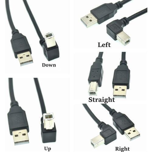 Type A Male to Type B Male 90 degree Up & Down & Left & Right Angled USB 2.0 Printer Scanner Cable 30cm 50cm 1m 150cm 1ft 5 feet