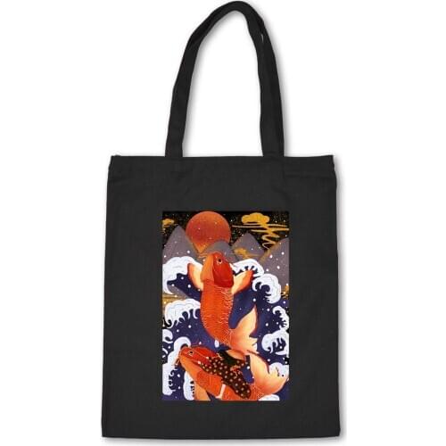 Japanese Harajuku Canvas Shoulder Bag Environmental Shopping Bag Tote Package Retro Print Book Bags for Women Large Capacity