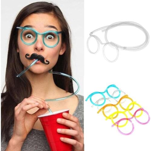 Funny Soft Glasses Straw Unique Flexible Drinking Tube Kids Party Accessories Crazy Diy Straws for Birthday Party Supplies