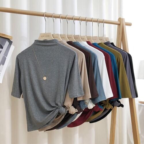 Half Sleeve Cotton Women Shirt 2020 Autumn Casual Turtleneck Streetwear Tops Fashion Lady Loose Tops Plus Size M-6XL 7XL 8XL