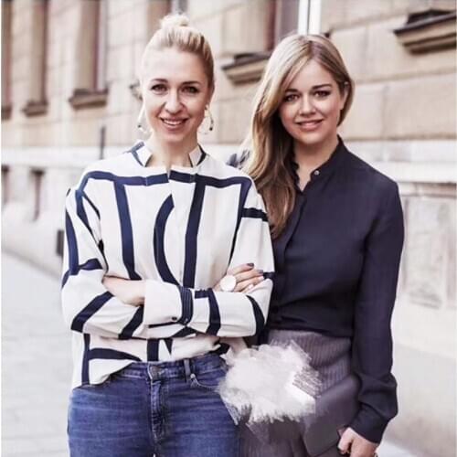 Shein Blusas Womens Shirt Spring 2020 New Irregular Geometric Pattern Loose Printed Turn-down Collar Sleeve Office Lady Full