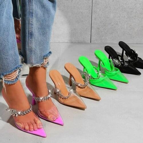 Womens shoes 2021 new rhinestone decorative high-heeled shoes soft soles comfortable chunky heel sandals large shoes
