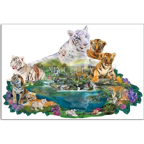 Animals Diamond Embroidery Tigers at the Pool Diamond Mosaic Full Rhinestones 5D Diy Diamond Painting Stitch Jungle Canvas Gift