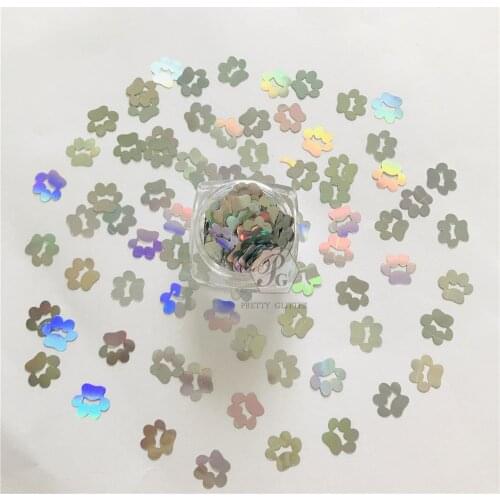 PrettyG 1 Box Paw Print Shaped Holographic Glitter Nail Sequins Flakes Manicure Art Decoration Accessories