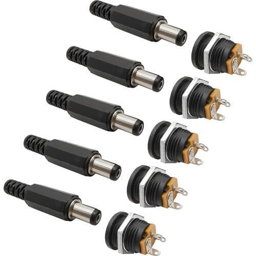 10PCS (5Pairs) 12V 3A 5.5 x 2.1mm Plastic Male Plugs DC022 DC Power Socket Female Jack Screw Nut Panel Mount Connector 5.5*2.1MM