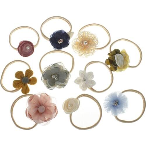 10pcs/lot Fashion Flower Baby Headband Super Soft Nylon Infant Baby Hair Band Unique bowknot/flower Girls Bows