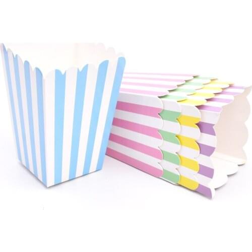 12pcs Paper Candy Macaron Pastel Popcorn Box Pink Blue Birthday Party Decoration Baptism Wedding Baby Shower Tableware