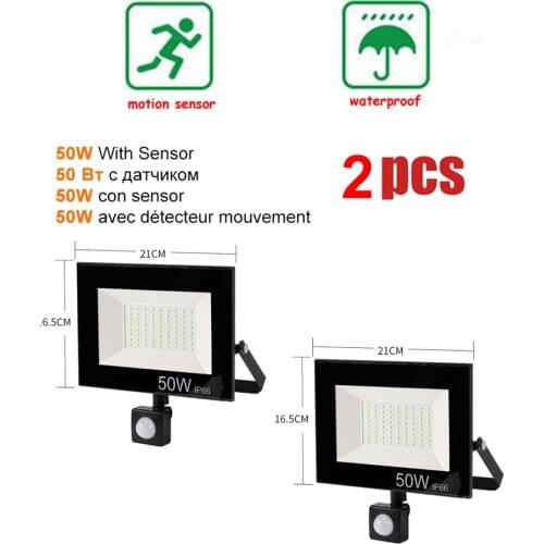 2 pcs 220V 10-100W LED FloodLight Spotlight Exterior Street wall reflector Garden Lamp Motion Sensor Light LED Security Waterpro