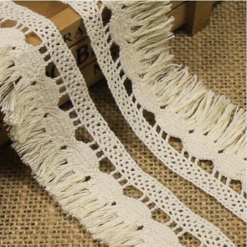 20yards Beige Color Cotton Fringe Trim Clothing Decorative Lace Ribbon Home DIY Sewing Wedding Crafts Decoration Crochet Lace