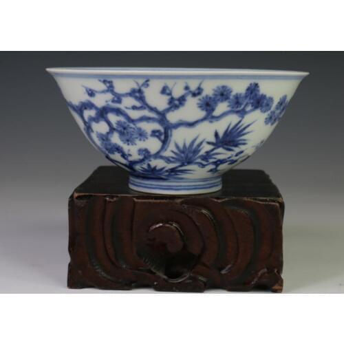 Antique MingDynasty porcelain bowl,Blue & white pine bowl,Hand-painted crafts,Decoration,Collection&Adornment,Free Shipping
