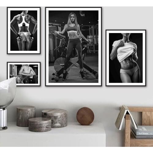 Black White Fitness Center Girl Figure Wall Art Canvas Painting Nordic Posters And Prints Wall Pictures For Living Room Decor