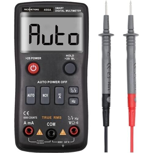 RM408A Digital Multimeter True RMS with Temperature Tester 4000 Counts Auto-Ranging AC/DC Transistor Voltage Meter