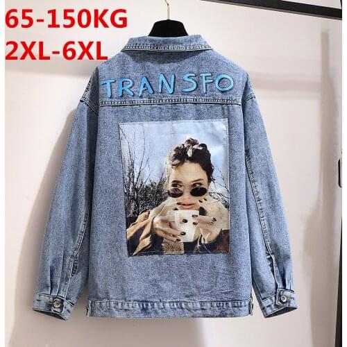 Transfortegy Original Spring Autumn Plus Size Womens Denim Jackets Casual Button Lapel Blue Long Sleeve Denim Cardigan Coat 6XL